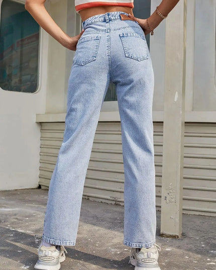 High Waist Straight Jeans with Pockets - ShopEasier