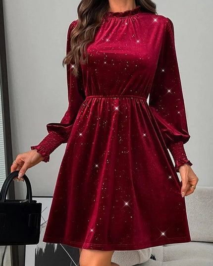 Glitter Mock Neck Long Sleeve Mini Dress - ShopEasier