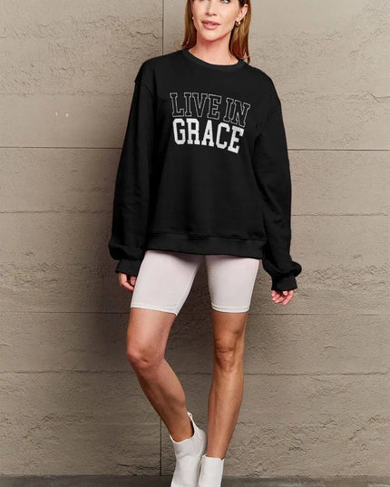 Simply Love Full Size LIVE IN GRACE Graphic Sweatshirt - ShopEasier