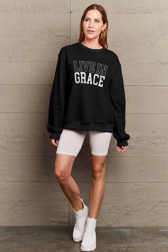 Simply Love Full Size LIVE IN GRACE Graphic Sweatshirt - ShopEasier