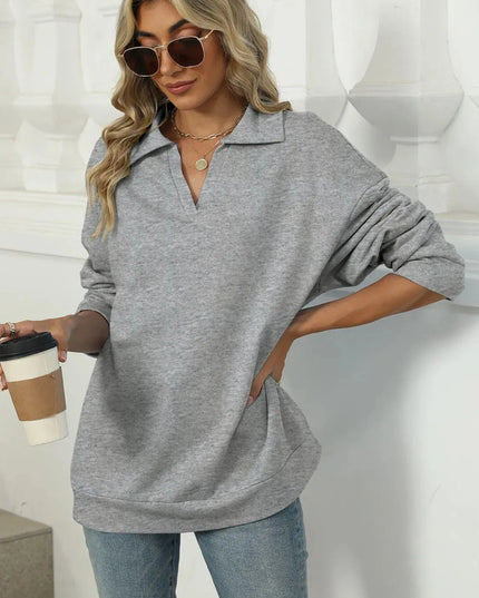 Johnny Collar Basic Long Sleeve Sweatshirt