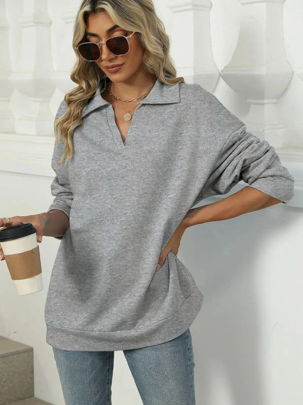 Johnny Collar Basic Long Sleeve Sweatshirt