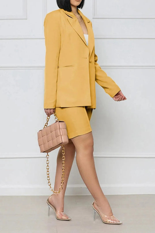 Long Sleeve Blazer and Shorts Set - ShopEasier