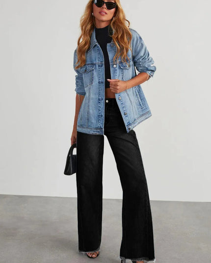 Raw Hem Wide Leg Jeans with Pockets - ShopEasier