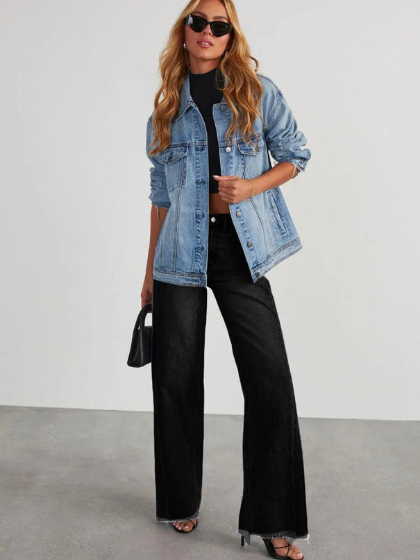 Raw Hem Wide Leg Jeans with Pockets - ShopEasier