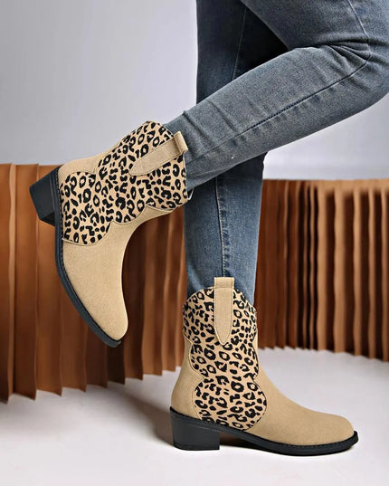 Leopard Suede Block Heel Boots - ShopEasier