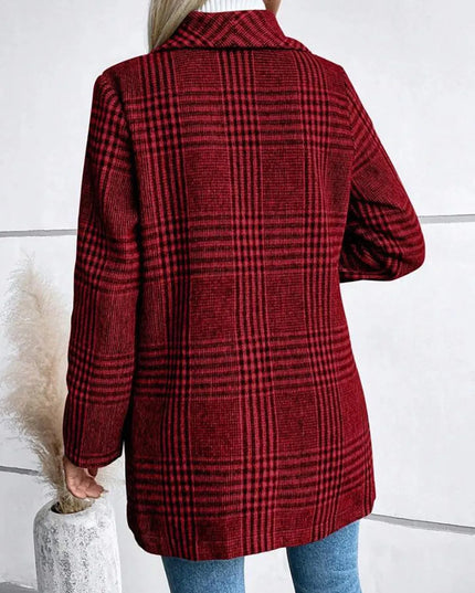 Plaid Button-Up Long Sleeve Jacket with Collar