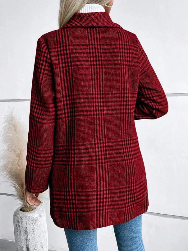 Plaid Button-Up Long Sleeve Jacket with Collar