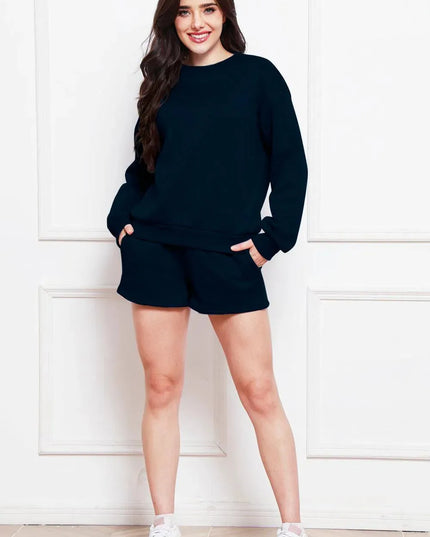 Two-Piece Drawstring Shorts and Long Sleeve Sweatshirt Set