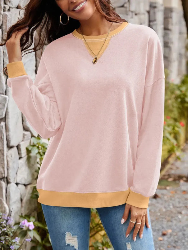 Contrast Lovelet Round Neck Long Sleeve Pullover