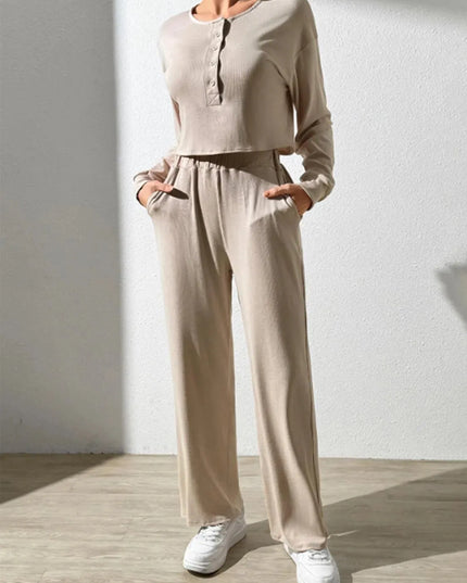 Chic Button-Up Long Sleeve Top and Pants Ensemble