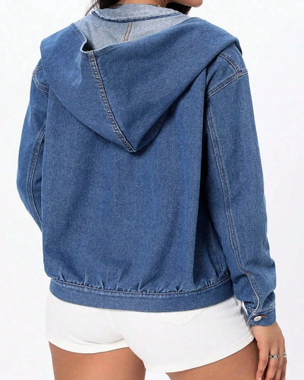 Button Up Hooded Denim Top - ShopEasier