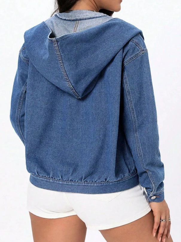 Button Up Hooded Denim Top - ShopEasier