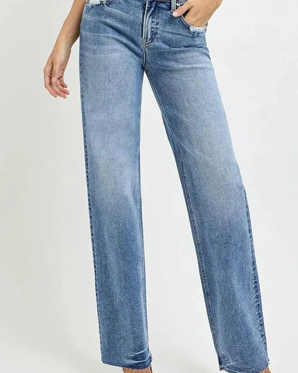 RISEN Full Size High Rise Straight Leg Jeans with Pockets - ShopEasier