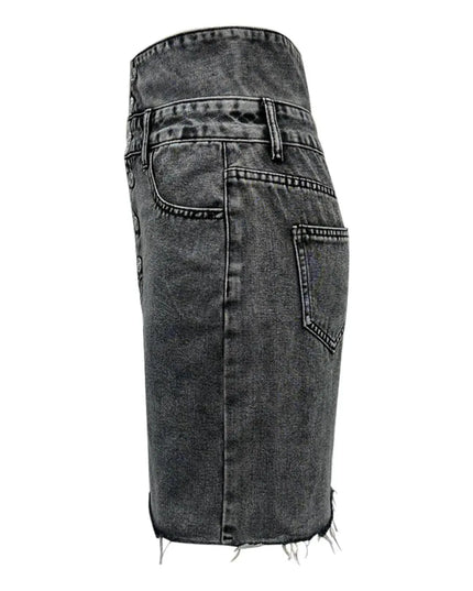 Raw Hem High Waist Denim Skirt - ShopEasier