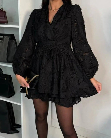 Layered Surplice Long Sleeve Mini Dress