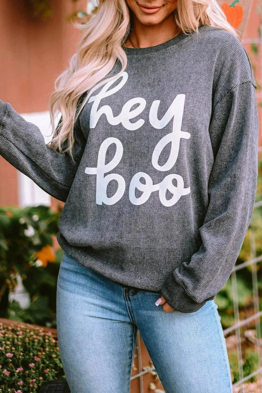 Graphic Letter Print Round Neck Sweatshirt with Dropped Shoulders