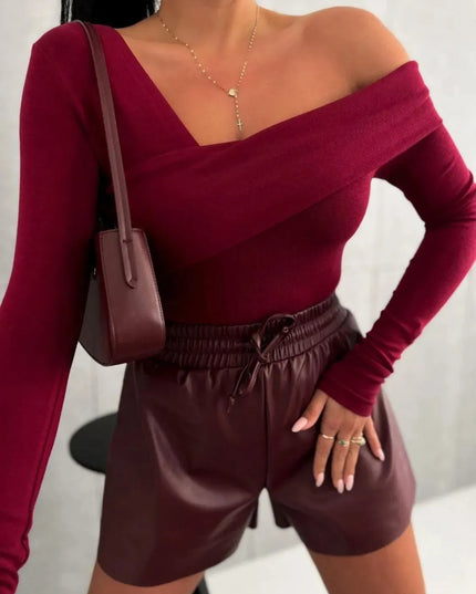 Asymmetrical One-Shoulder Long Sleeve Top