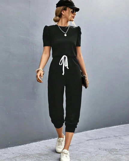 Round Neck Short Sleeve Jumpsuit - ShopEasier