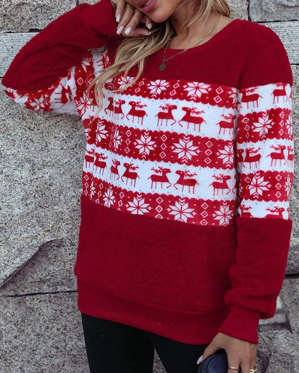 Christmas Element Round Neck Long Sleeve Sweatshirt - ShopEasier