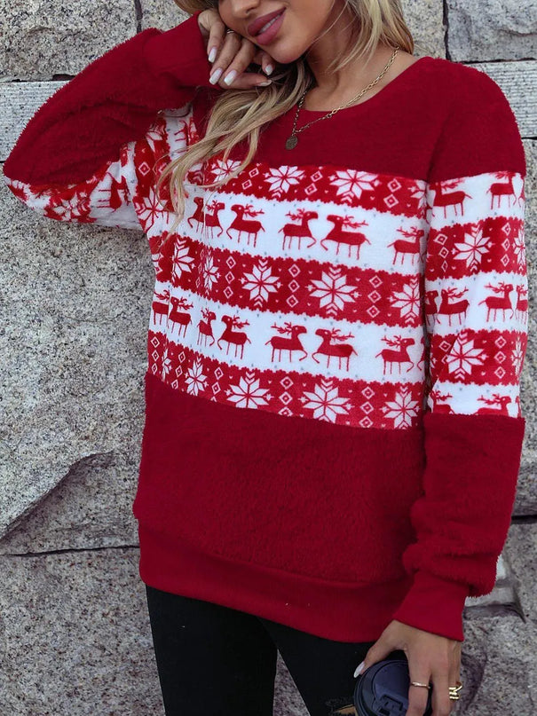 Christmas Element Round Neck Long Sleeve Sweatshirt - ShopEasier