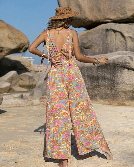 V-Neck Wide Leg Jumpsuit - ShopEasier