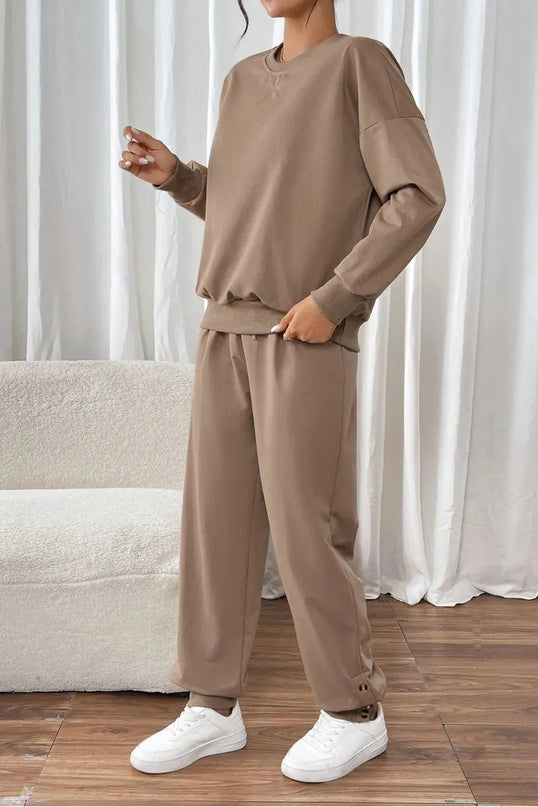 Perfee Women's Drawstring Long Sleeve Top and Pants Set