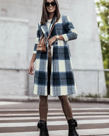 Plaid Button-Up Lapel Coat with Pockets - Full Size Double Take Design