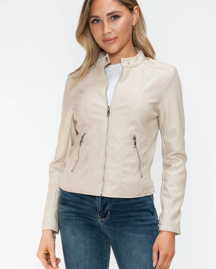 Snobbish PU Leather Zip Up Jacket with Pockets - ShopEasier