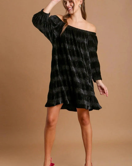 Umgee Off-Shoulder Balloon Sleeve Velvet Mini Dress