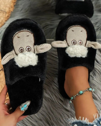 Pantuflas de oveja de algodón acogedoras con punta redonda