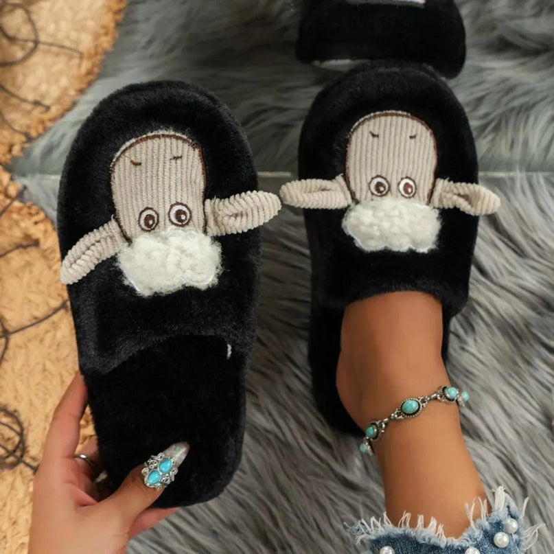 Pantuflas de oveja de algodón acogedoras con punta redonda