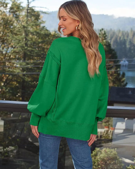 Slit Round Neck Long Sleeve Sweatshirt - ShopEasier