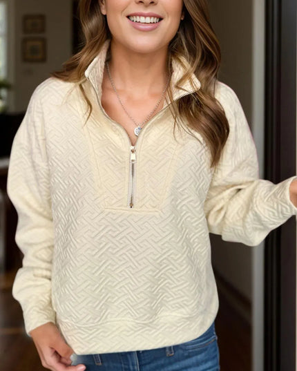 Textured Half Zip Pullover Sweatshirt