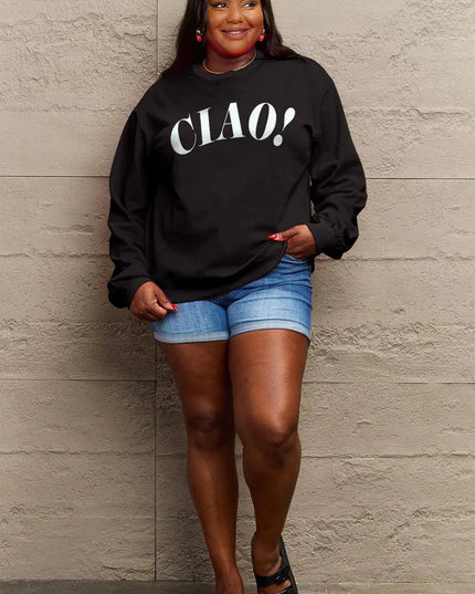 Simply Love Full Size CIAO！Round Neck Sweatshirt - ShopEasier