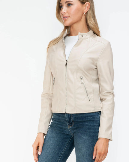 Snobbish PU Leather Zip Up Jacket with Pockets - ShopEasier