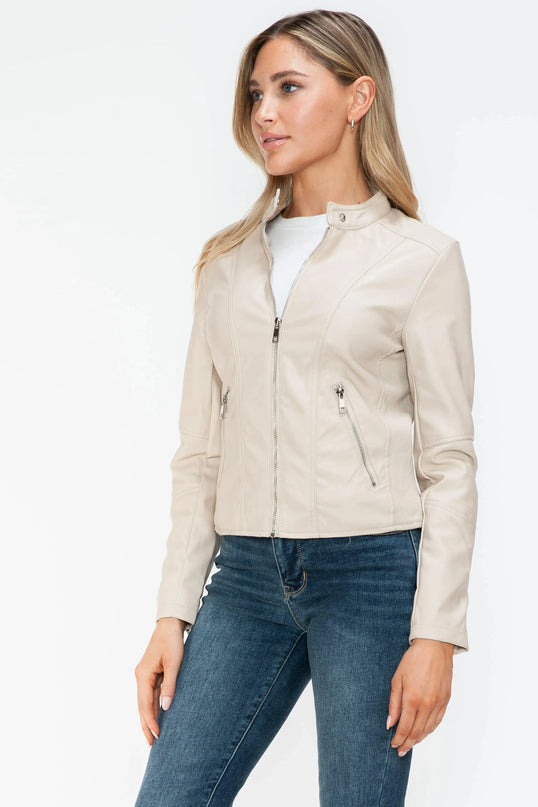 Snobbish PU Leather Zip Up Jacket with Pockets - ShopEasier