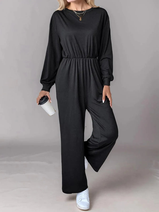 Tied Round Neck Wide Leg Jumpsuit - ShopEasier