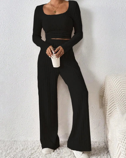 Honey Basic Scoop Neck Long Sleeve Top and Pants Duo