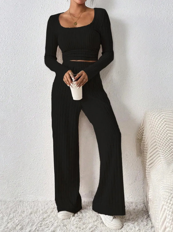 Honey Basic Scoop Neck Long Sleeve Top and Pants Duo