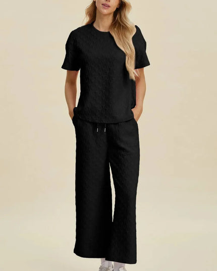 Textured Comfort Two-Piece Top and Pants Set with Pockets