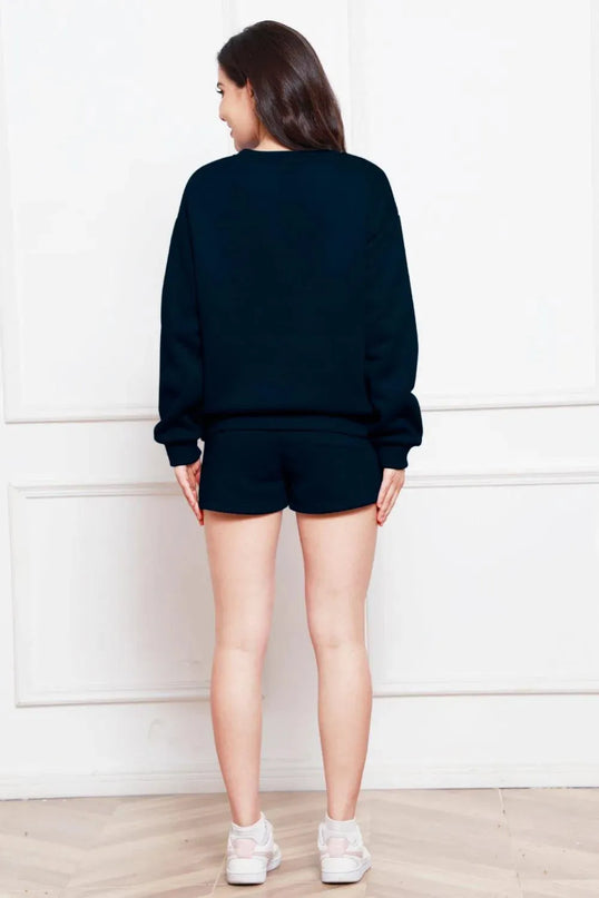 Two-Piece Drawstring Shorts and Long Sleeve Sweatshirt Set