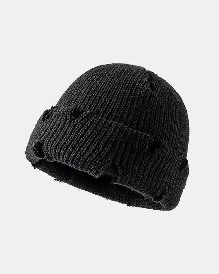 Distressed Cuffed Knit Hat - ShopEasier