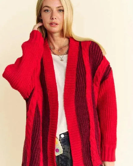 Davi & Dani Cable-Knit Color Block Open Front Cardigan - ShopEasier