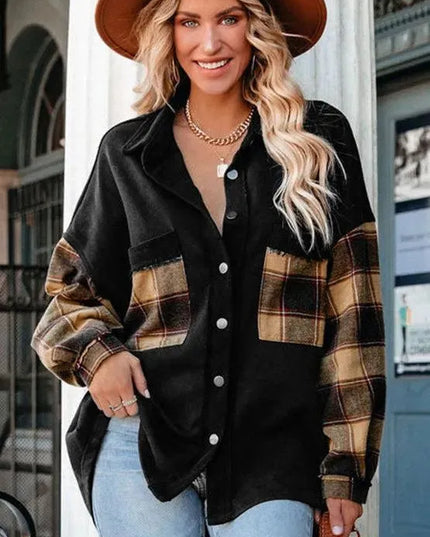 Plaid Button Up Shacket with Chest Pockets - ShopEasier