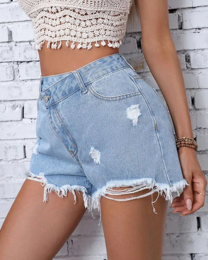 Frayed Hem Distressed Denim Cutoff Shorts