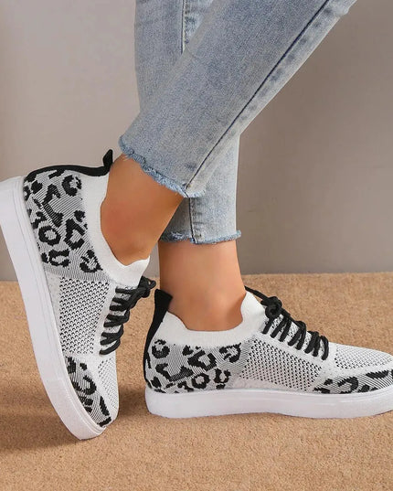 Lace-Up Leopard Flat Sneakers - ShopEasier