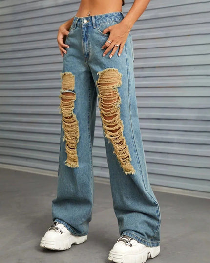 Distressed Wide Leg Jeans with Pockets - ShopEasier