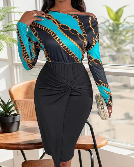 Perfee Twisted Printed Long Sleeve Dress