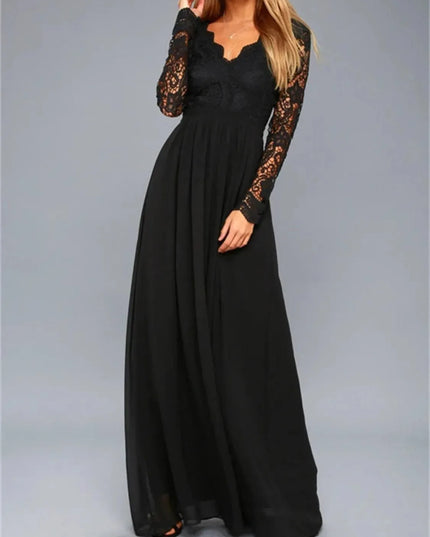 Lace Detail Backless Long Sleeve Maxi Dress - ShopEasier